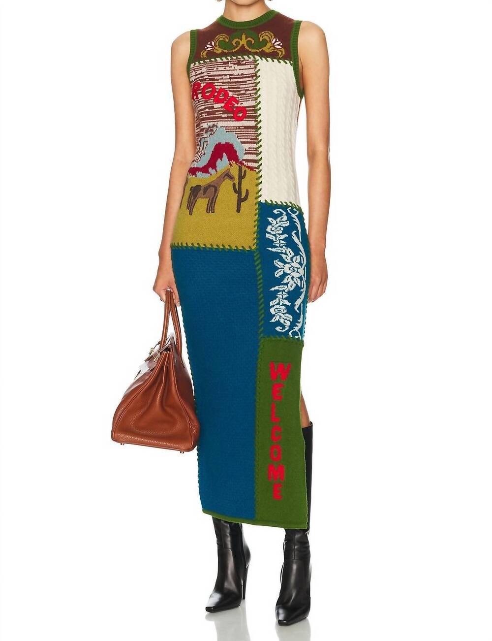NEW ALEMAIS lasso patchwork knit dress in multi